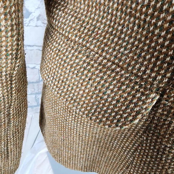 Vintage 70s Tweed Equestrian Preppy Academia Blazer Brown Cream Size 14 - Picture 6 of 16